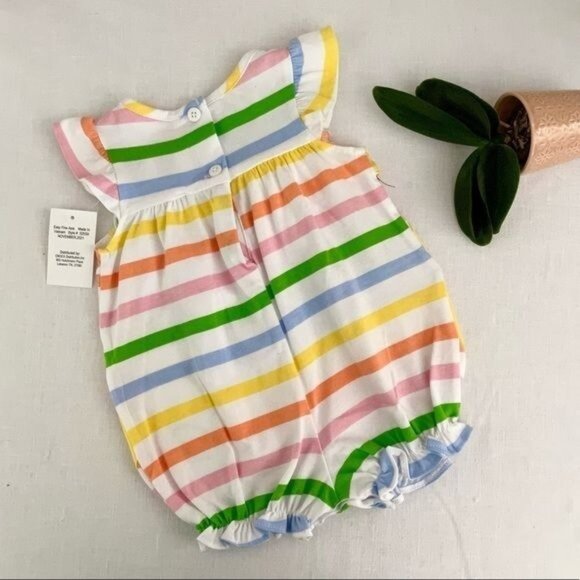 Girl's Good Lad Striped Play Romper with Yellow Flower Applique size 6M New - Picture 2 of 6